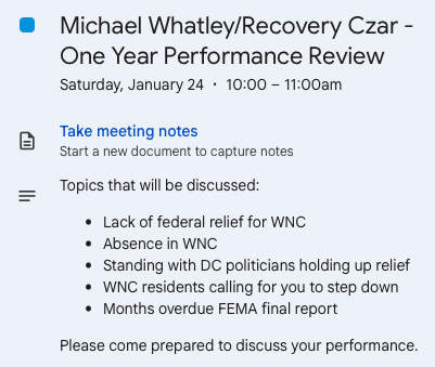 招待状: Michael Whatley/Recovery Czar の 1 年間のパフォーマンス レビュー