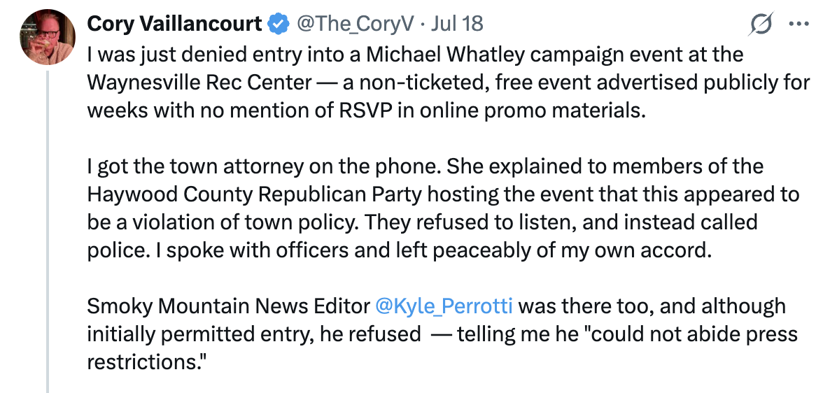 NEW: Michael Whatley Calls The Police On a SECOND Reporter At Public Campaign Event
